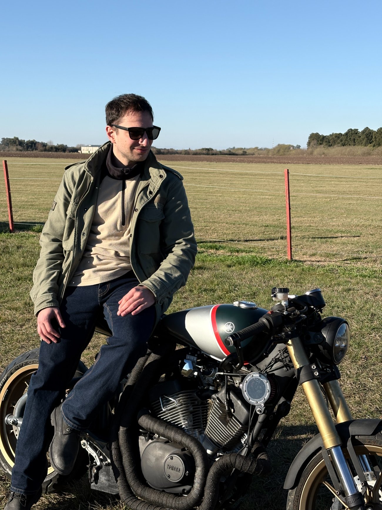 Joaquin Peiro with his Yamaha Virago cafe racer