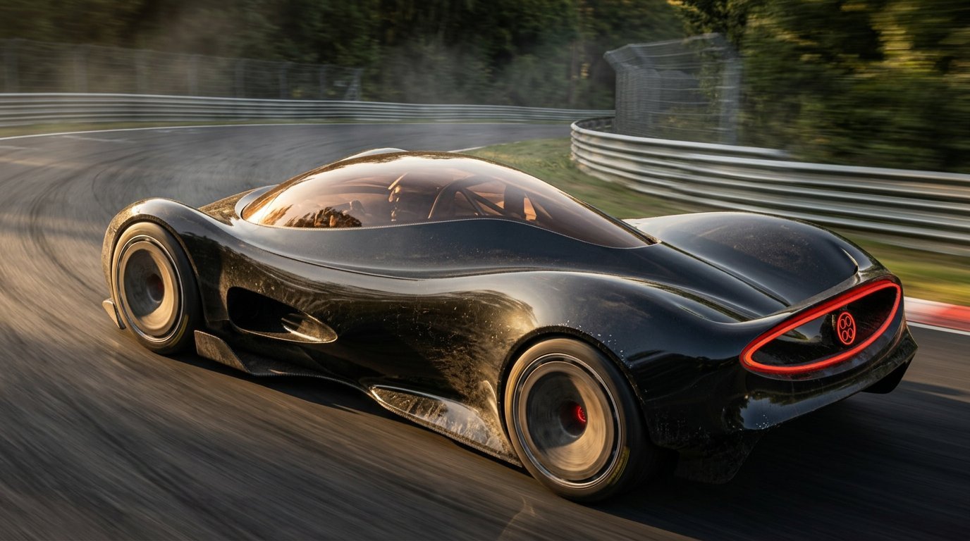 Pagani surface study, rear three-quarter on track